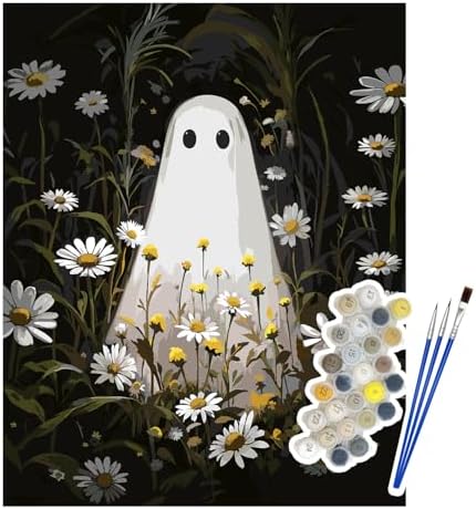 Halloween Paint by Numbers Kit for Adults, Ghost Floral DIY Art, 16x20 In