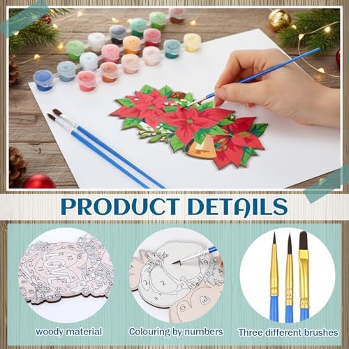 Kosiz 12 Pcs Festival Paint by Number Kit for Adult Wood Bookmark | Mini Paint by Numbers Kit, Painting Decor, Tiny Tassels Blank Bookmarks, for Small DIY Craft Book Lovers Gift 7x2 ''