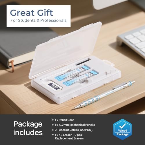 Nicpro 0.7 mm Mechanical Pencil, Metal Drafting Pencil with Eraser