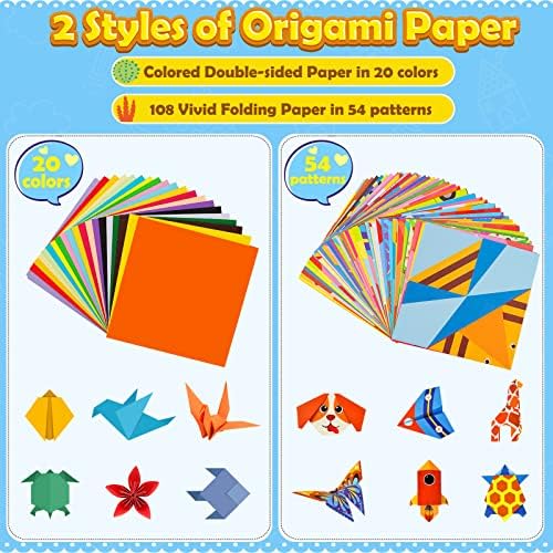 308 Sheets Origami Paper Kit for Kids Ages 5-8 8-12 with Instructional Book | Origami Projects for Beginners, DIY Art Craft Supplies for School Class Lessons, Christmas Birthday Gifts for Boys & Girls