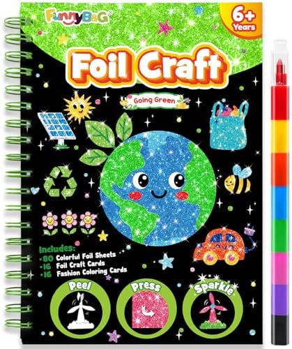 FUNNYB&G Foil Art Craft Kit for Kids, Sparkly Birthday Gift Toy for Kids | No Mess, Kids Ages 4-10 Create Sparkling Artwork, A Creative Gift for Birthdays, Holidays, Travel Activities,Screen-Free Fun