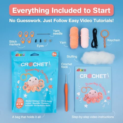 Avenir Crochet Kit for Beginners, Octopus Animal Keychain Craft Set