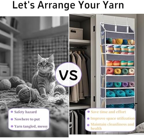 Hanging Yarn Storage Organizer with 5 Yarn Balls Pockets & 10 Mesh Pockets