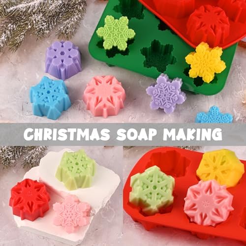 HUAKENER 2 Pack Snowflakes Soap Molds, Large Size Christmas Soap Molds | Nonstick, Food Grade Material, Snowflakes Silicone Mold for Handmade Soap, Mini Cakes, Brownies, Chocolate, Jello