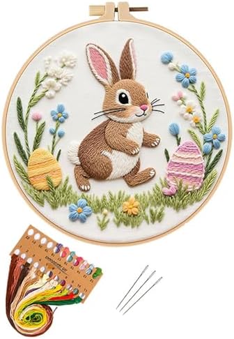 BoAn 3D Rabbit Embroidery Kit for Adults, DIY Hand Embroidery Craft Kit