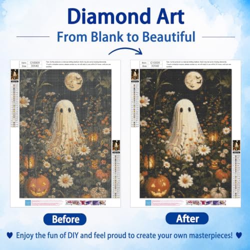 Halloween Diamond Art Kits for Adults, Ghost Diamond Painting, 12x16 Inch