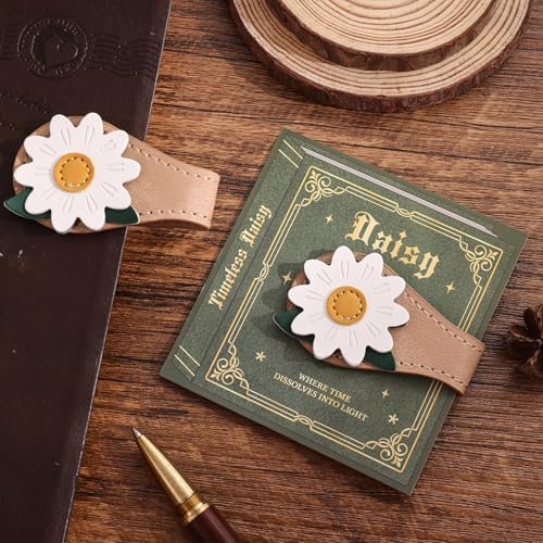 2PCS Vintage Magnetic Leather Bookmark, Leather Magnetic Bookmarks for Women, Magnetic PU Bookmarks Clip Book Accessories, Daisy & Tulip