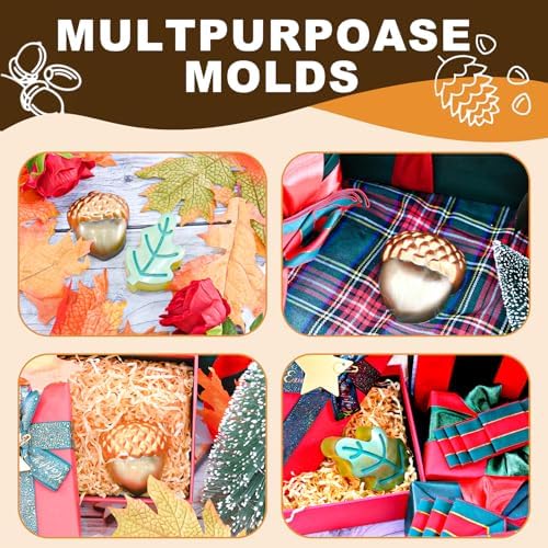 Fall Soap Molds Silicone, 2 Pack Acorn Leaf Thanksgiving Mold 12 Cavity | 3D Acorn Shape Soap Molds for Homemade Soap Wax Candle Thanksgiving Molds for Baking Muffin Jello Jumbo Chocolate Ice Trays