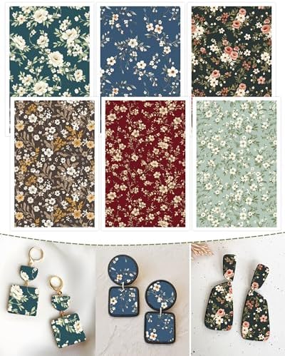 Puocaon Vintage Floral Clay Transfer Paper - 18 Pcs Colorful Flower Art Design Transfer Sheets for Polymer Clay Flower Earrings Design Jewelry Making