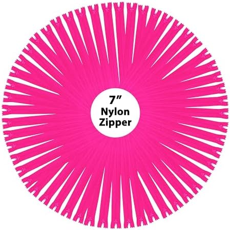 Mandala Crafts 100 PCs Hot Pink Closed-End 7 Inches Nylon Zipper for Sewing