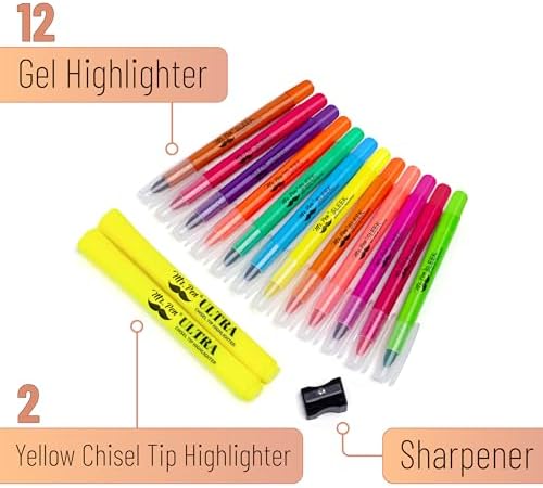 Mr. Pen- No Bleed Gel Highlighters, Colorful, 12 Pack