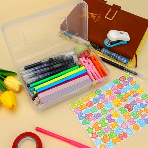 Clear Large Pencil Case Hard Plastic Pencil Box Office Supplies Storage Container Organizer Boxes for Girls Boys Big Capacity 1 Pack for Journaling Stationery Sticker Craft Hobby Art Supplies Medium