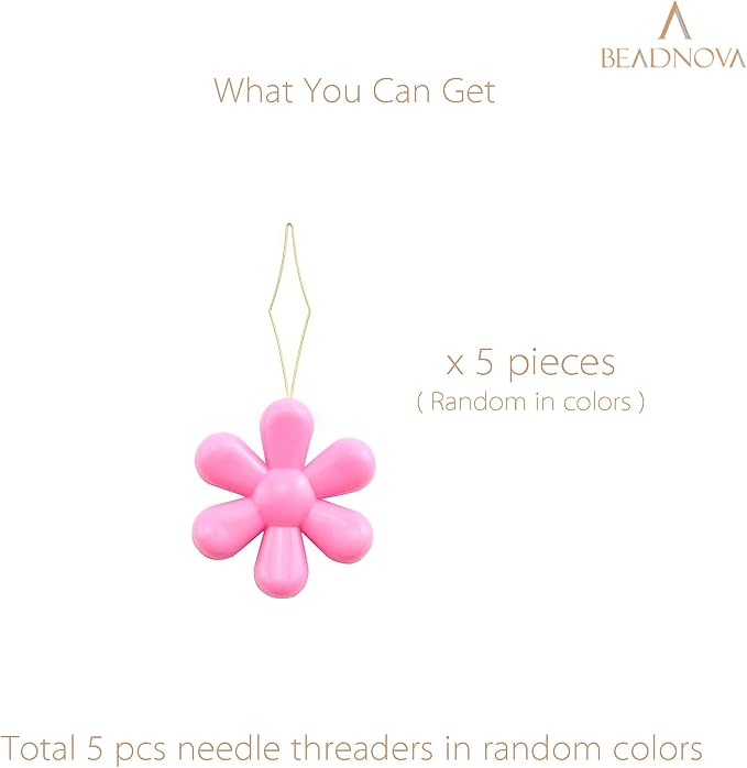 BEADNOVA Embroidery Needle Threader Tool 5pcs Plastic Flower Head Sewing Machine Needle Threader for Hand Sewing Cross Stitch Craft Knitting Quilting (5pcs, Mix Colors)