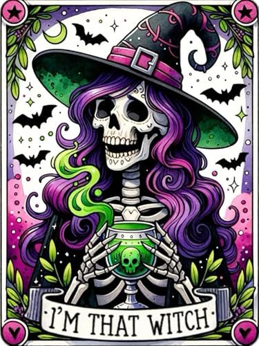 GOUOYANA Paint By Numbers Kit for Adults-Skull I'm that Witch Funny Canvas | Adult Paint by Number Kits on Canvas for Painting DIY Skull I'M THAT WITCH Painting by Numbers for Home Wall Art Gift 12X16in