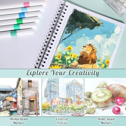 Marker Paper Pad 5.8 × 8.3 in, 50 Sheets, Spiral Bound, 120gsm | Bleed-Resistant, Acid-Free Paper, for Alcohol Markers & Mixed Media, Portable Sketchbook