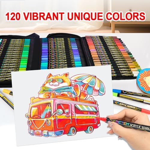 Betem 120 Colors Paint Markers for Glass, Dual Tip Acrylic Paint Pens