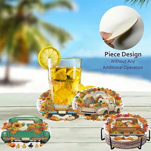 8 Pack Diamond Art Coasters,Autumn Truck Diamond Painting Coasters Kits
