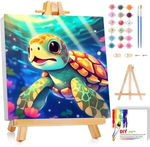 Gemozaic Sea Turtle Paint by Numbers Kit for Kids Ages 4-8-12, 8 x 8 INCH