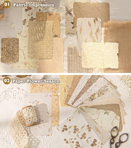 168Pcs Textured Scrapbook Paper Kit Embossed Rice Paper for Junk Journaling