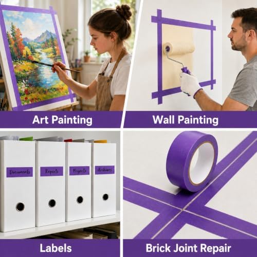 3 Rolls Purple Masking Tape 1 Inch Wide, Painters Tape 1 inch x 25 Yards