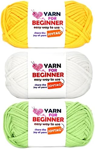 Yarn for Crocheting and Knitting Cotton Crochet Knitting Yarn for Beginners with Easy-to-See Stitches Cotton-Nylon Blend Easy Yarn for Beginners Crochet Kit(3x50g)-Yellow+White+Green
