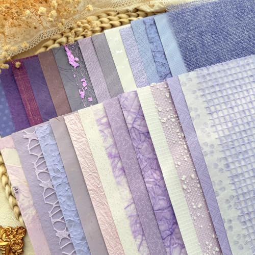 30 Sheets A5 Pastel Lilac Textured Scrapbook Paper & Mesh Fabric