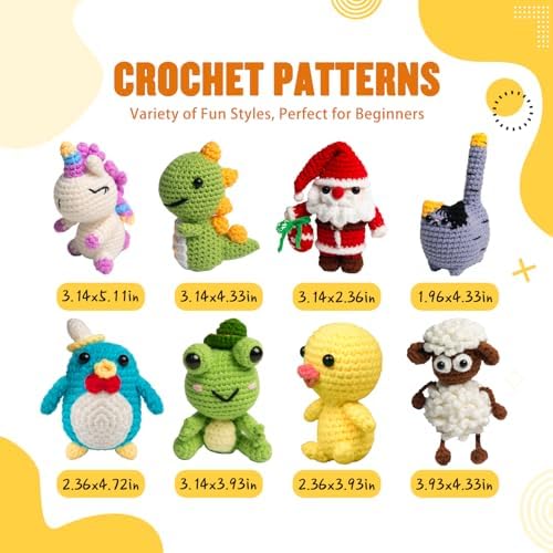 YOKISS 8Pcs Beginner Crochet Starter Kit, Creative Birthday Gifts for Adults & Kids, Popular DIY Patterns, 40% Extra Yarn Crochet Animals Kits with Step-by-Step Video Tutorials