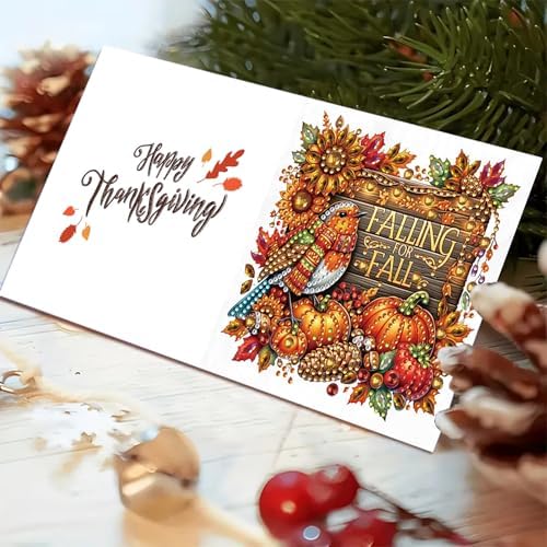 6Pcs Christmas Greeting Card DIY Diamond Art Painting Greeting Cards Blessing Folding Card Kit with White Envelopes Diamond Arts Crafts for Birthday Festival Gift-Pumpkin Text