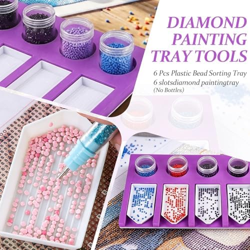 Accessories Tray Organizer, Purple 6 Slots Beads Sorting Tray, Storage Holder Tools for Glitter Rhinestones 5D Embroidery & DIY Crafts