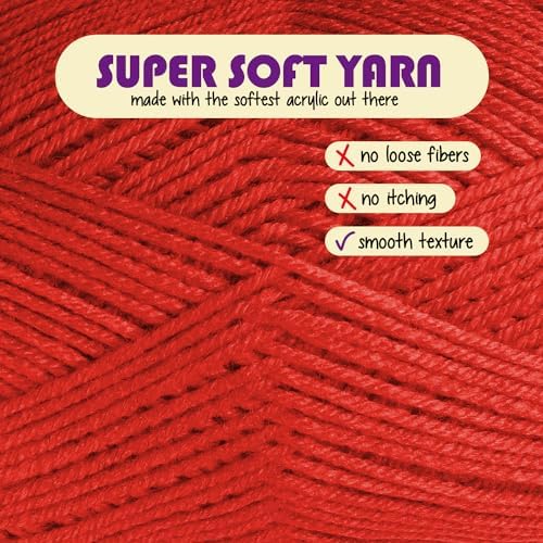 Acrylic Yarn for Crocheting & Knitting – Soft Crochet Yarn for Crocheting, 3 Pack of 370 Yards, Perfect for Crafts & Amigurumi, Medium Worsted Weight 4, Red