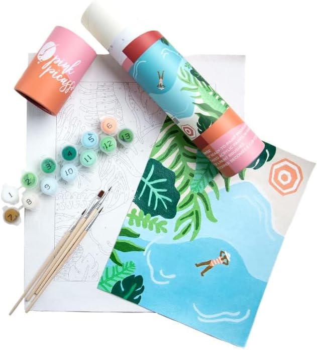 Pink Picasso Paint by Number Kit, All Ages, 8x10, Tropic Like It's Hot | Mid Century Modern Collection, Acrylic Paints and Brushes included, Pre-printed high quality canvas, DIY art kit, Gift-ready