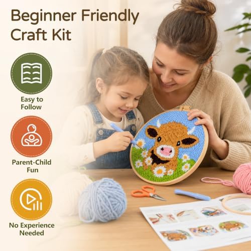CYANFOUR Punch Needle Kit for Beginners, Sea Turtle Punch Needle Kits Adults, Craft Kits for Adults with 2 Pre-Printed Fabrics, Embroidery Hoop, Threads, DIY Gift and Home Decor 20 * 20cm