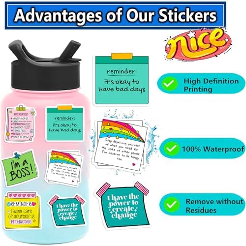 DothRayan Positive Affirmation Stickers, 100PCS Mental Health Inspirational Motivational Encouraging Self Love Care Quote Sticker Pack for Laptops Water Bottles Planners Decals Students Teens Adults