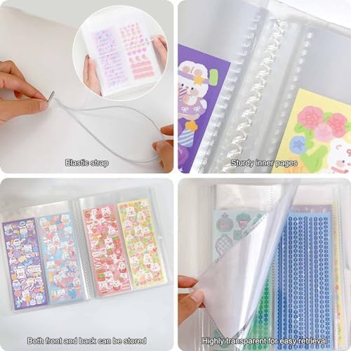 2 Pcs Sticker Storage Book, BetterJonny Large Clear Storage Book for Planner Scrapbook Stickers Organizer Binder Can Holds 104 Stickers, 2pcs B