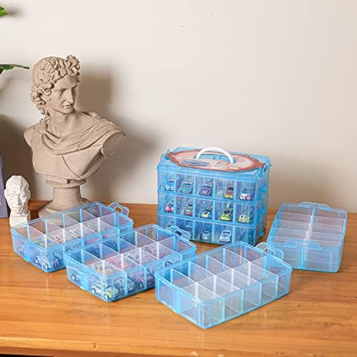 Sooyee 7 Layers Stackable Storage Container, 70 Adjustable Compartments Stackable Storage Container for Kids Toys, Art Crafts, Jewelry, Supplies, Mini Case & Letter Sticker Included,Blue