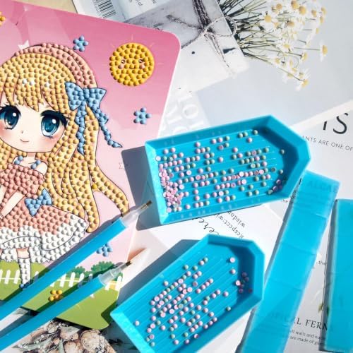 52PCS Blue 5D Diamond Art Tools & Accessories - 12-Plastic Trays, 30-Glue Clays, 10-Diamond Pens & DIY Kit Accessories