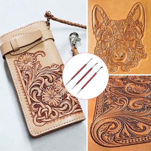 HLGHLG 3 PCS Leather Stamping Tools Set, Professional Steel Leather Carving & Embossing Tools with Comfortable Rubber Handle for DIY Craft, Modeling Clay