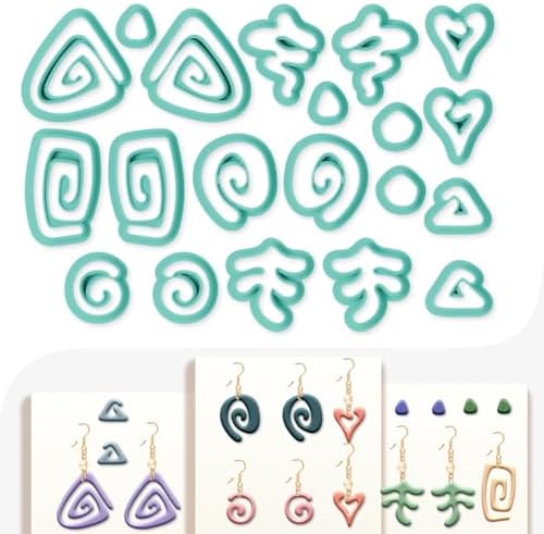 20Pcs Abstract Lines Polymer Clay Cutters Heart Spiral Triangle Clay Earrings Cutters Polymer Jewelry Cutter for Earrings Making Birthday Party DIY Supplies