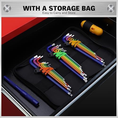 ELEAD 29-Piece Hex & Torx Key Set: Rainbow Colored Allen Wrench Set, SAE(1/16"-3/8") & Metric(1.5mm-10mm) & Torx(T10-T50), Long Arm Ball End, Allen Keys with T-Handle and Extension Bar