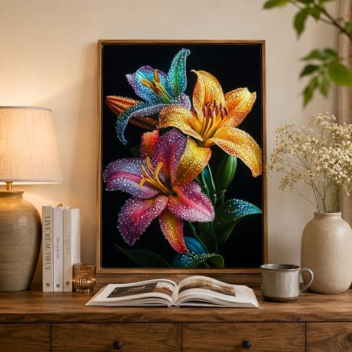 DOTSTART Flower Diamond Art Kits for Adults, Full Drill Round Gem Painting