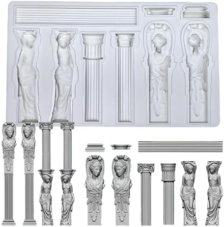 Greek Column Silicone Mold Set, Classical Architecture Sculpture Molds, Roman Pillars and Goddess Design for Cake Decoration, Resin Crafts
