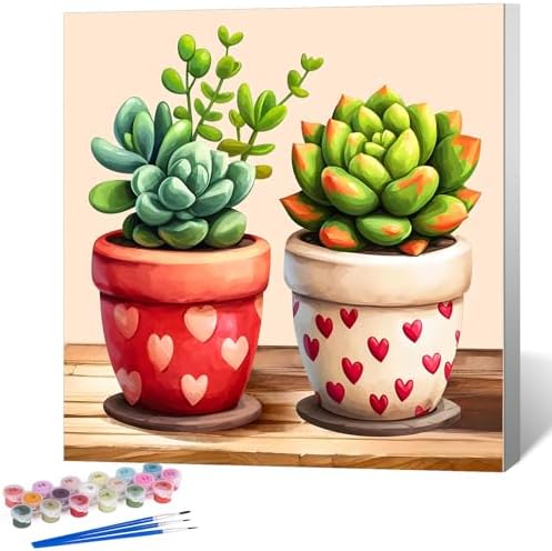 Framed Paint by Numbers Kit for Adults, Succulent & Plant Art 10x10 Inch