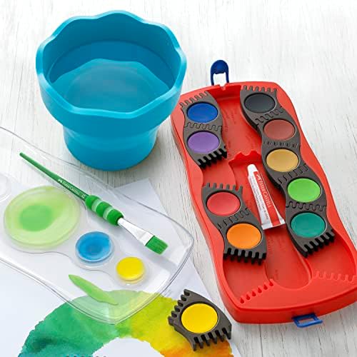 Faber-Castell Clic & Go Portable Paint Water Cup with Brush Holder, Turquoise - Collapsible Paint Brush Cleaner Rinse Cup, Travel Friendly Painting Accessories (Pack of 6)