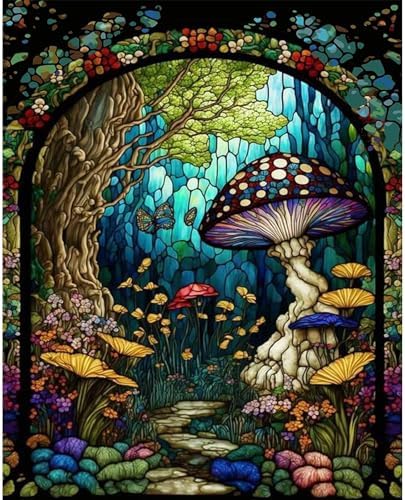 Mushroom Paint by Numbers for Adults - Stained Glass Paint by Number