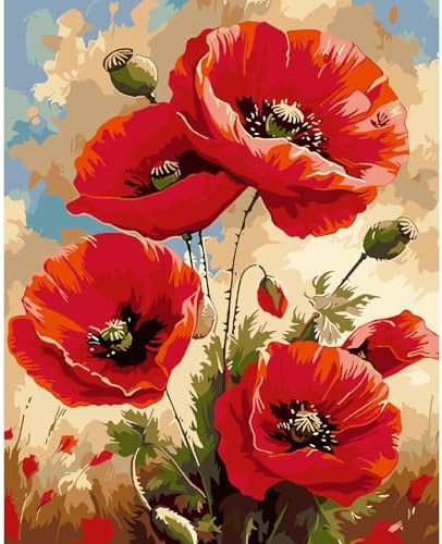 AALBLAC Flowers Paint by Numbers for Adult - Poppy Flower Paint by Numbers Kit for Adults Beginners, Easy Flowers Acrylic Painting on Canvas for Home Wall Art Decor 16x20 Inch