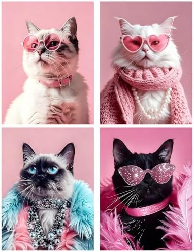 Benjenes 4Pack Pink Cat Diamond Art Kits for Adults, Diamond Painting Kits