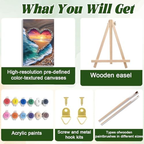 ICYANART 4 Pack Beach Paint by Numbers for Adults with Framed and Easel
