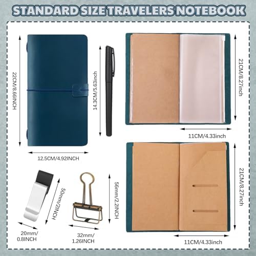 Thenshop Leather Travel Notebook 3 Inserts,Blue,Stand Size