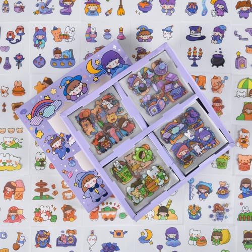 Kawaii Cute Cartoon Bear Stickers - 100 Sheets Bunny Transparent PET Journaling Supplies Calendar Decals Sticker for Scrapbook Collage Planners Arts Crafts Water Bottle Phone Case Kids DIY