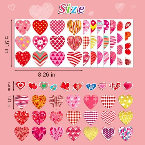 496 PCS Valentines Stickers, Cute Heart Stickers, Valentines Day Sticker for Kids, Class Gifts for Kids Classroom School, Crafts Party Favors Decoration